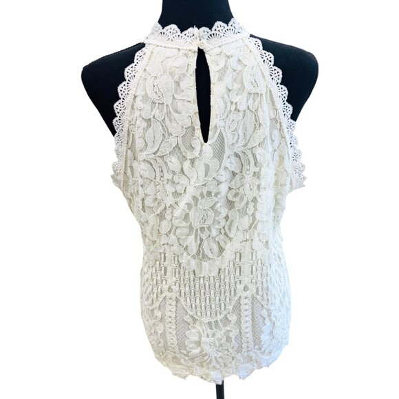 Rockin C  Lace Halter Eyelet Top Ivory Floral Pattern Lined Western Cowgirl Glam - Picture 3 of 10